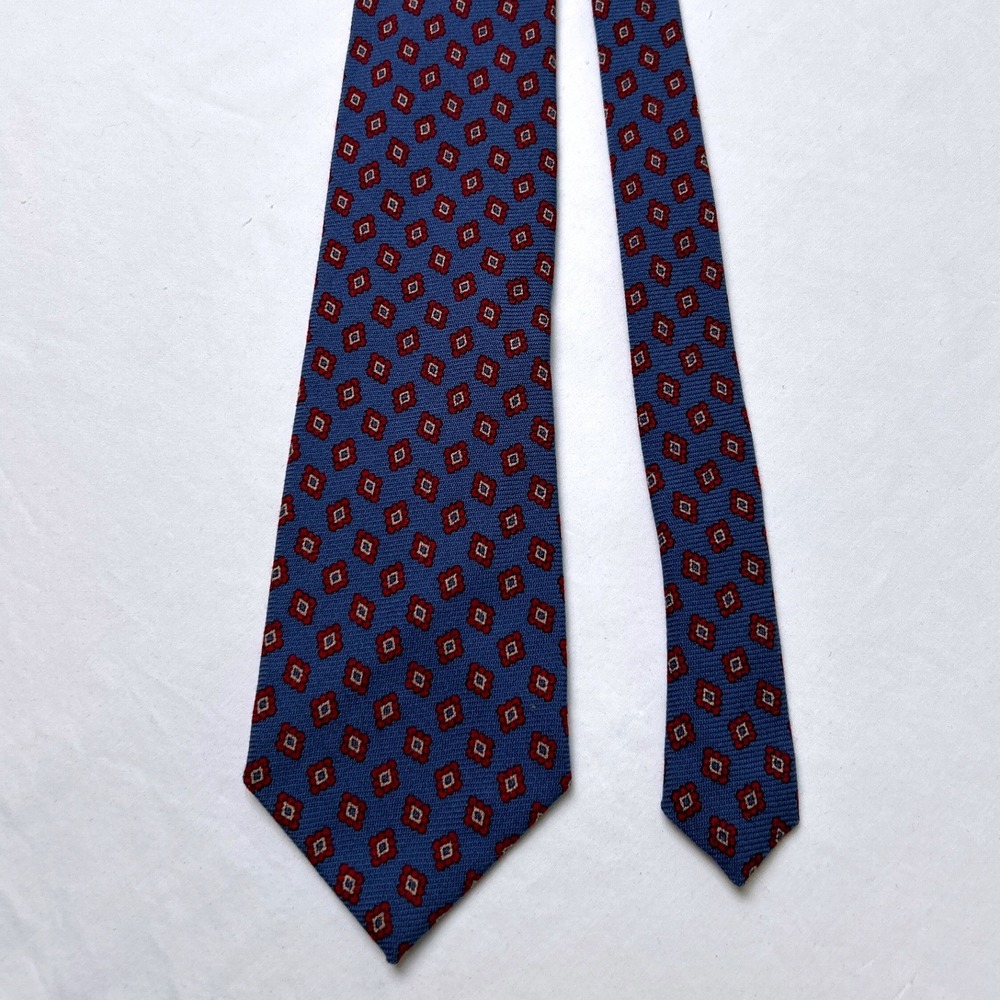 Polo Ralph Lauren Vintage Mens Wool Medallion Geometric Necktie Blue Red Preppy